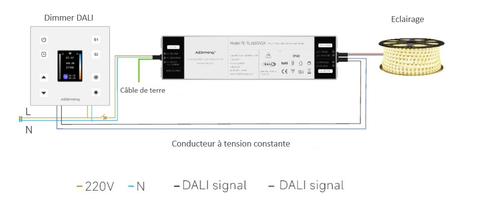 schema connexion alimentation DALI